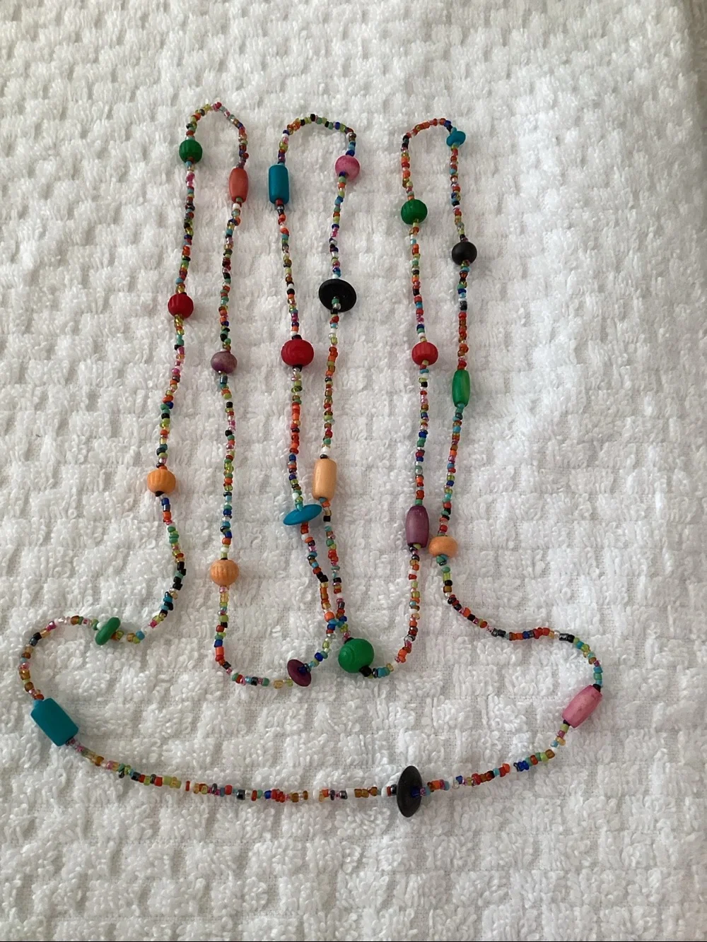 30” Multi Colored Seed Bead/Wood Bead Single Strand Necklace
